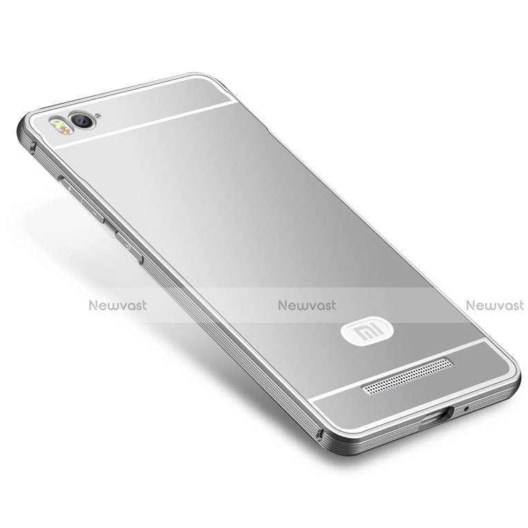 Luxury Metal Frame and Silicone Back Cover Case M01 for Xiaomi Mi 4i Silver