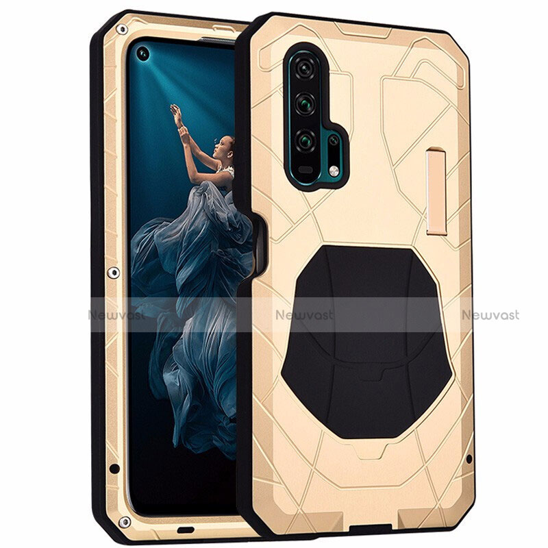 Luxury Metal Frame and Silicone Back Cover Case T01 for Huawei Honor 20 Pro Gold
