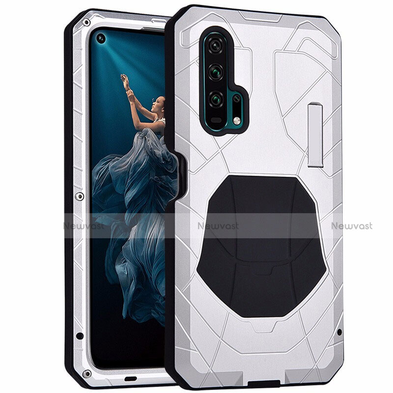 Luxury Metal Frame and Silicone Back Cover Case T01 for Huawei Honor 20 Pro Silver