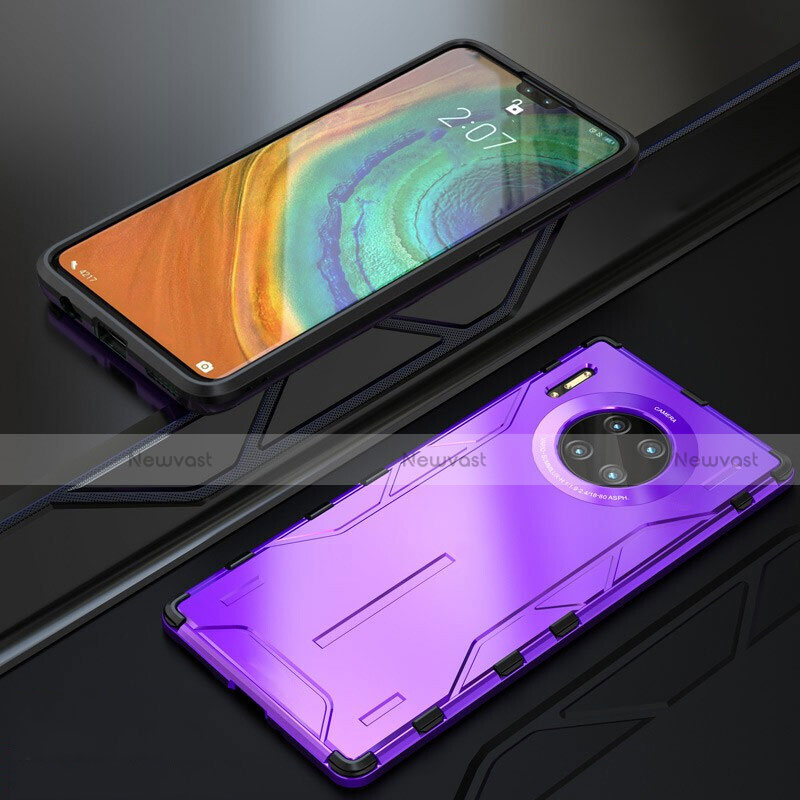 Luxury Metal Frame and Silicone Back Cover Case T01 for Huawei Mate 30E Pro 5G Purple