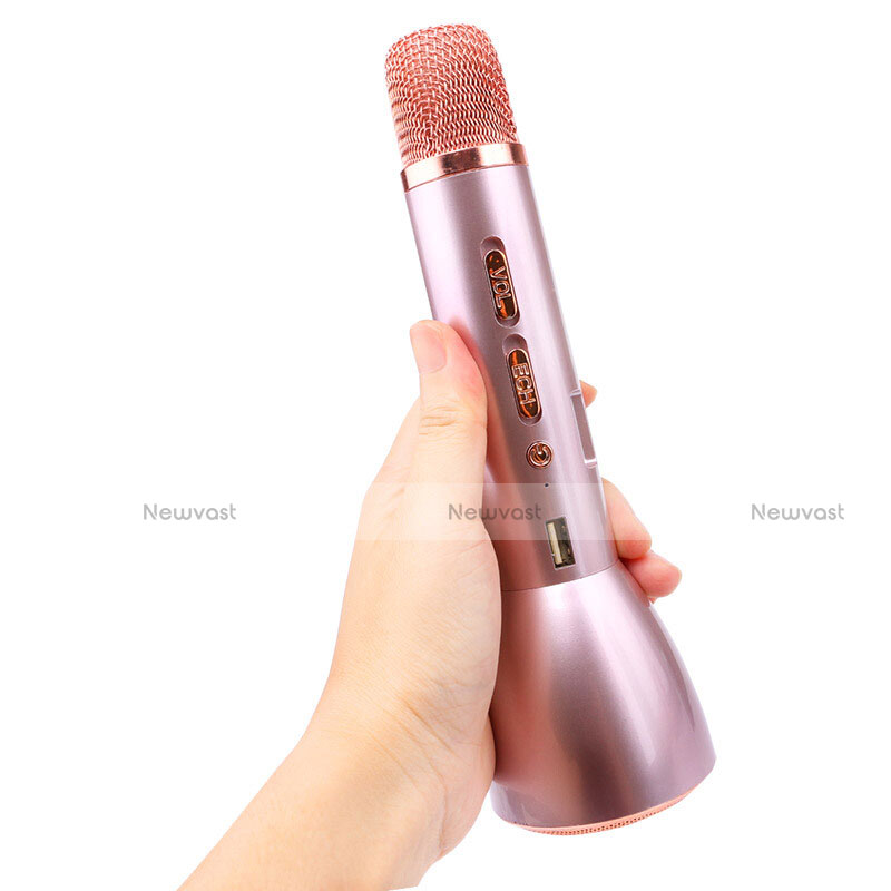 Luxury Mini Handheld Bluetooth Microphone Singing Recording Rose Gold