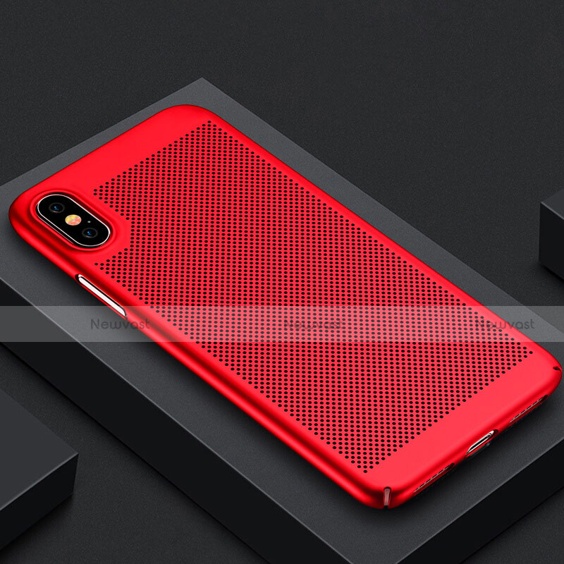 Mesh Hole Hard Rigid Case Back Cover for Apple iPhone X Red