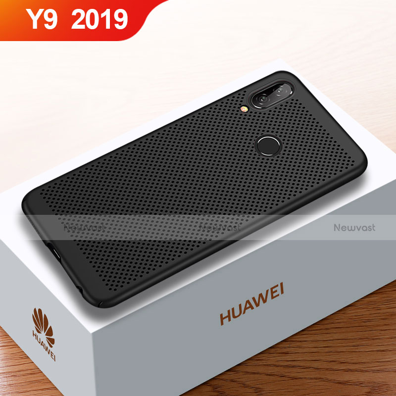 Mesh Hole Hard Rigid Snap On Case Cover for Huawei Y9 (2019) Black