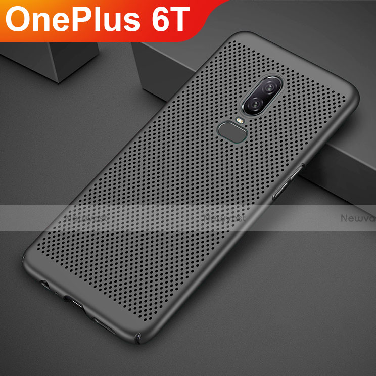Mesh Hole Hard Rigid Snap On Case Cover for OnePlus 6T Black