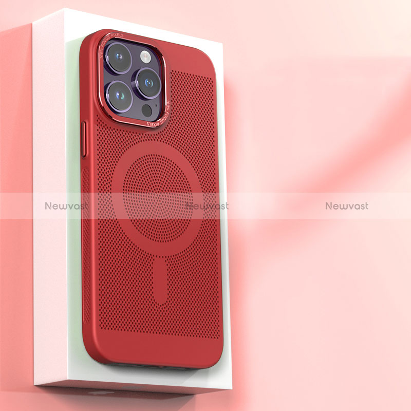 Mesh Hole Hard Rigid Snap On Case Cover with Mag-Safe Magnetic for Apple iPhone 14 Pro Max Red