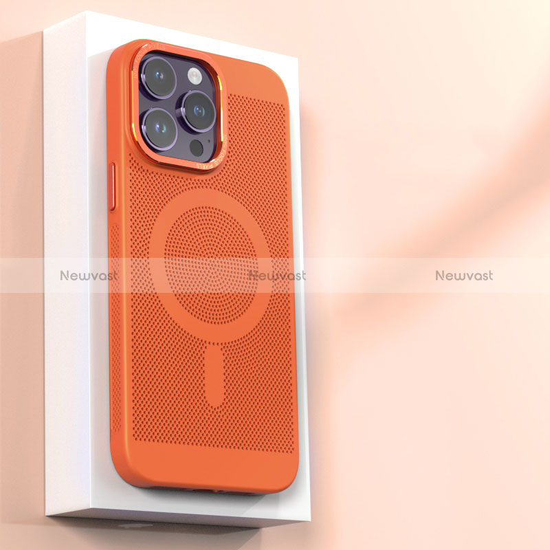 Mesh Hole Hard Rigid Snap On Case Cover with Mag-Safe Magnetic for Apple iPhone 14 Pro Orange