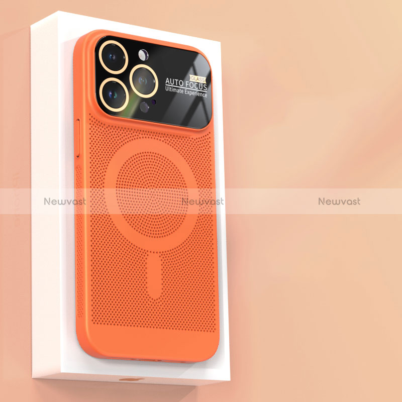 Mesh Hole Hard Rigid Snap On Case Cover with Mag-Safe Magnetic JS1 for Apple iPhone 13 Pro Orange