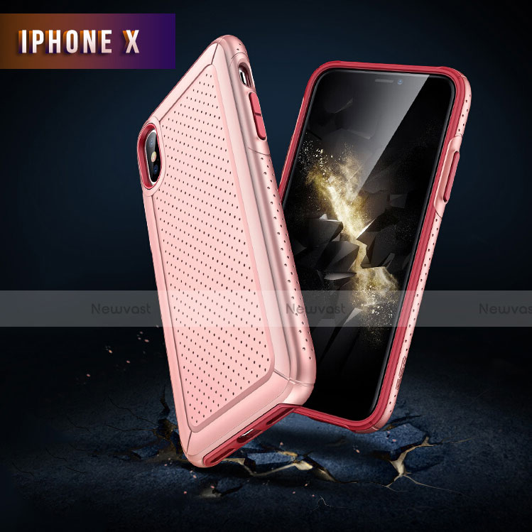 Mesh Hole Silicone and Plastic Case Cover for Apple iPhone X Pink