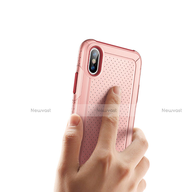 Mesh Hole Silicone and Plastic Case Cover for Apple iPhone Xs Pink