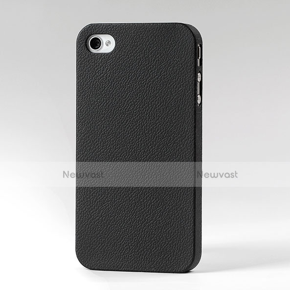 Plastic Leather Hard Rigid Back Cover for Apple iPhone 4S Black