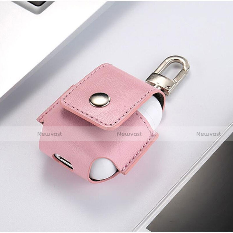 Protective Leather Case Skin for Apple Airpods Charging Box with Keychain A01 Pink
