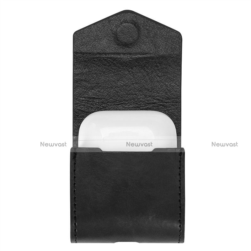 Protective Leather Case Skin for Apple Airpods Charging Box with Keychain A02 Black