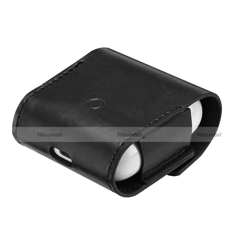 Protective Leather Case Skin for Apple Airpods Charging Box with Keychain A02 Black