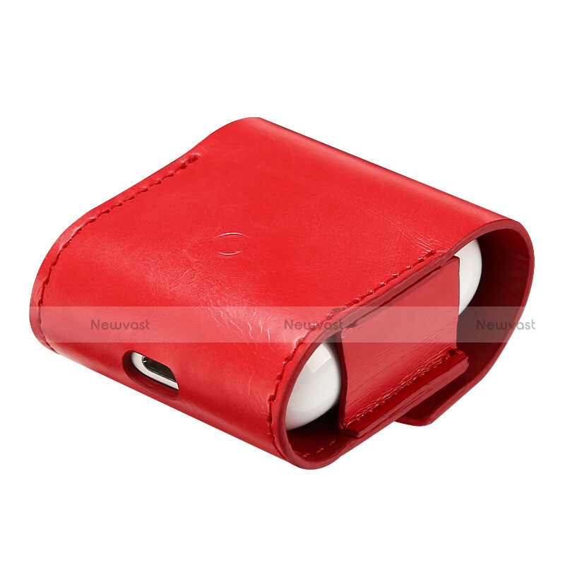 Protective Leather Case Skin for Apple Airpods Charging Box with Keychain A02 Red
