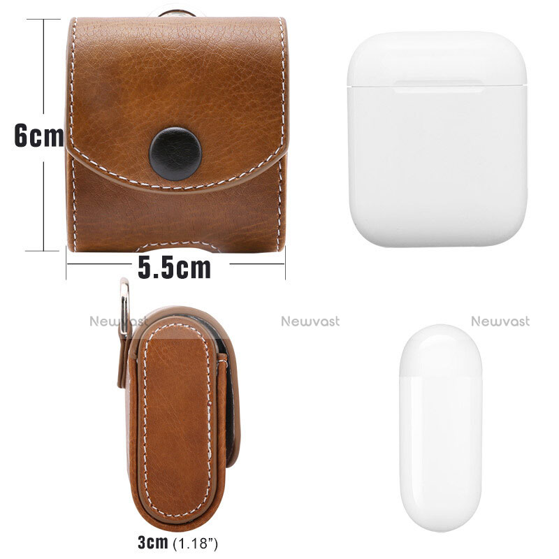 Protective Leather Case Skin for Apple Airpods Charging Box with Keychain A05 Brown