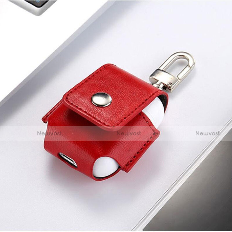 Protective Leather Cover Skin for Apple Airpods Charging Box with Keychain A01 Red