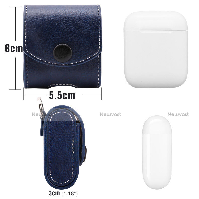 Protective Leather Cover Skin for Apple Airpods Charging Box with Keychain A05 Blue