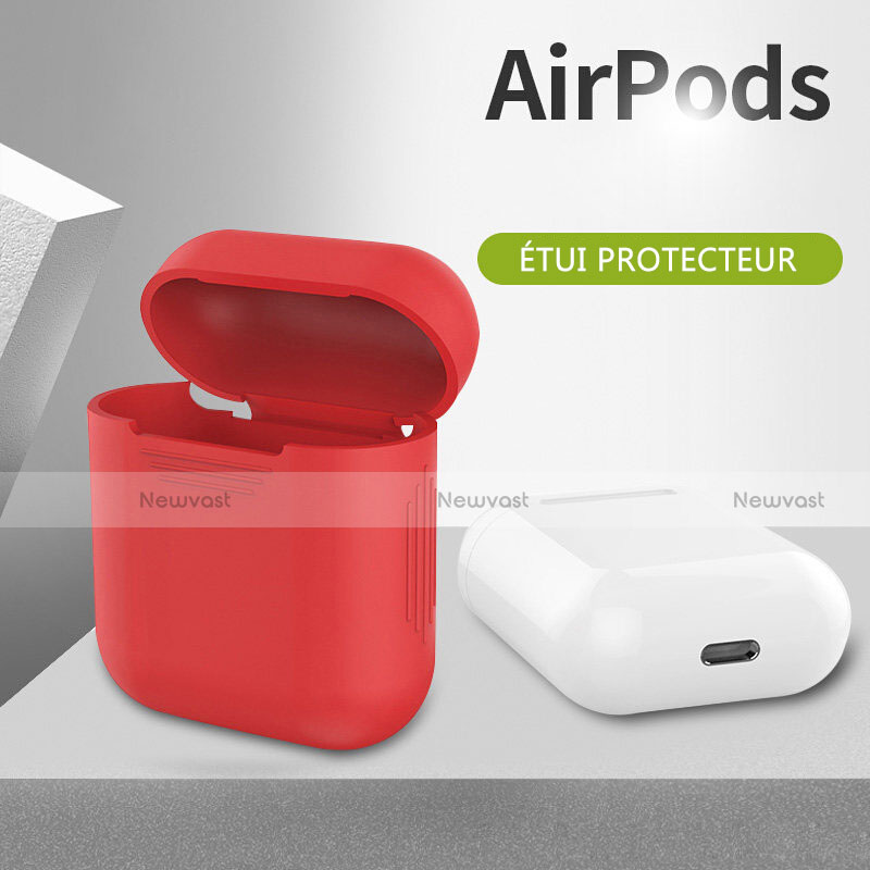 Protective Silicone Case Skin for Apple Airpods Charging Box with Keychain A03 Red