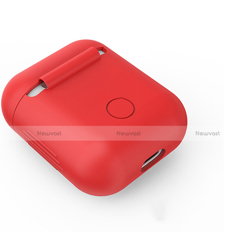 Protective Silicone Case Skin for Apple Airpods Charging Box with Keychain A03 Red