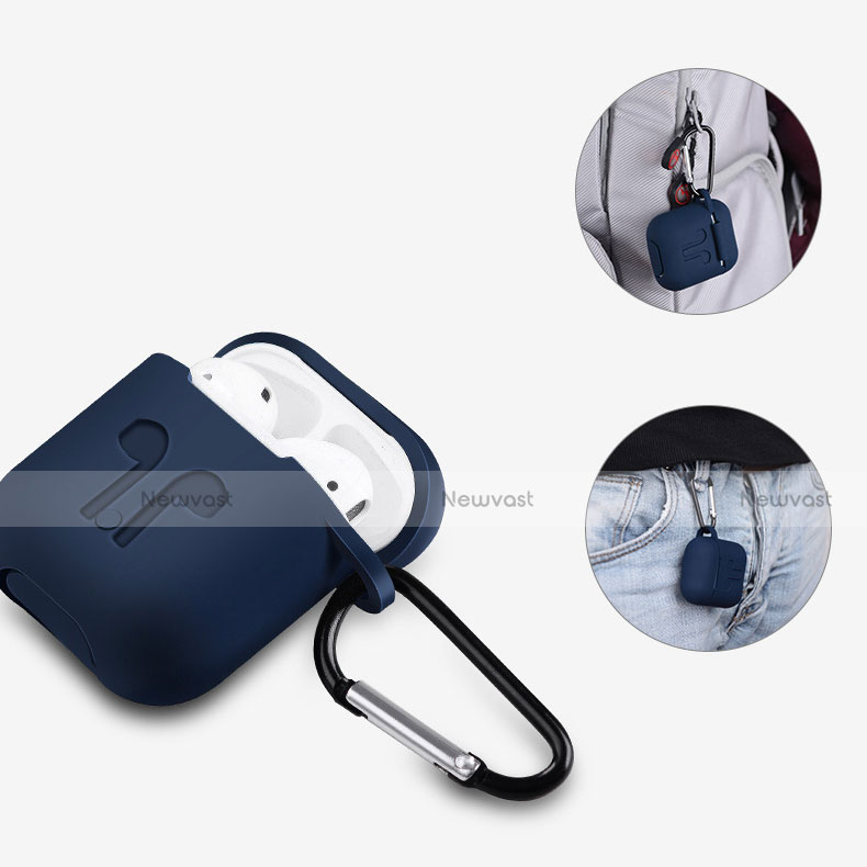 Protective Silicone Case Skin for Apple Airpods Charging Box with Keychain A04 Blue