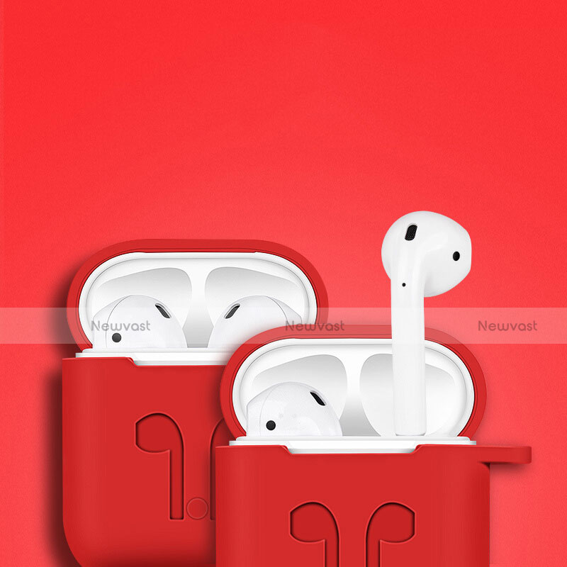 Protective Silicone Case Skin for Apple Airpods Charging Box with Keychain A04 Red