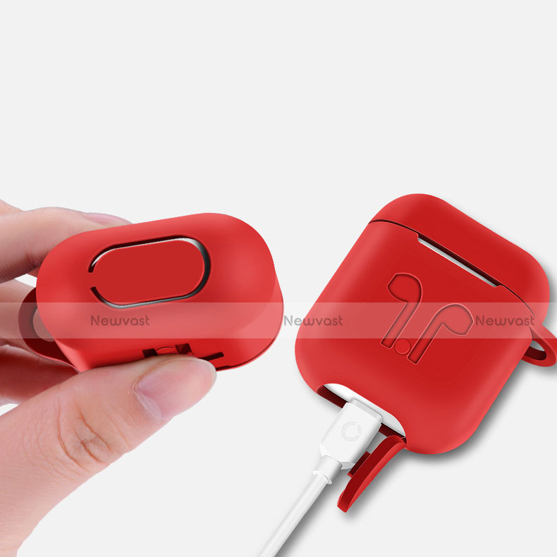 Protective Silicone Case Skin for Apple Airpods Charging Box with Keychain A04 Red