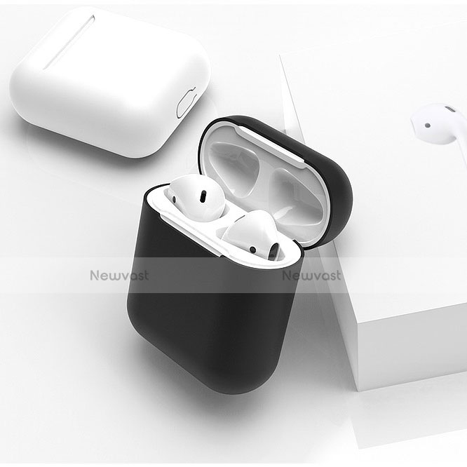 Protective Silicone Case Skin for Apple Airpods Charging Box with Keychain C01 Black