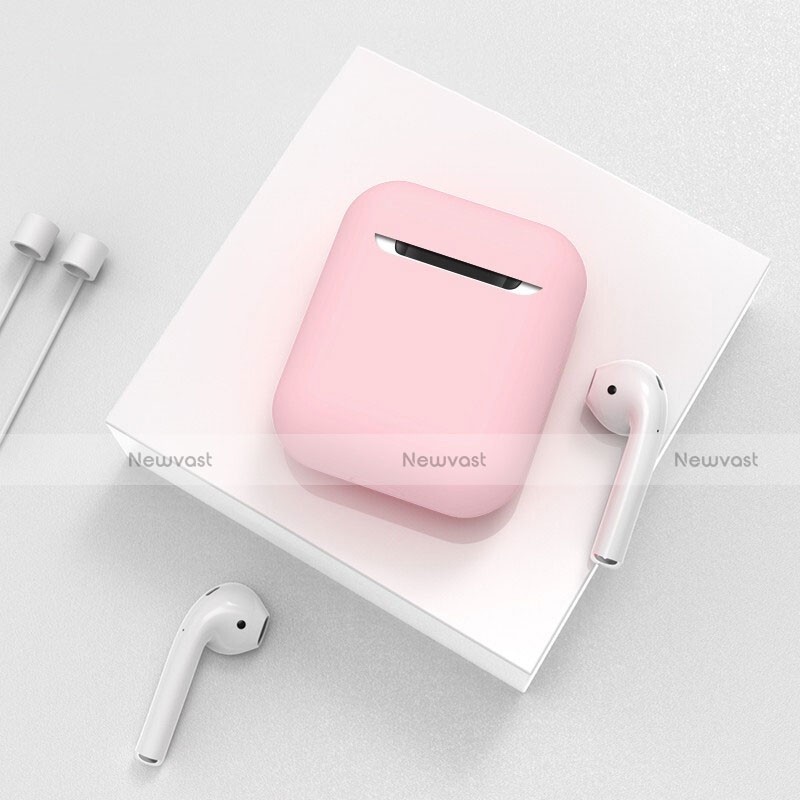Protective Silicone Case Skin for Apple Airpods Charging Box with Keychain C01 Pink