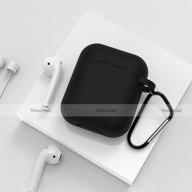 Protective Silicone Case Skin for Apple Airpods Charging Box with Keychain C02 Black