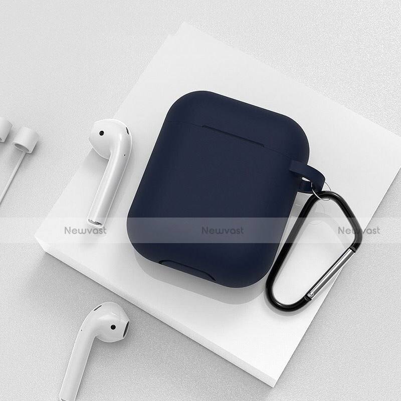 Protective Silicone Case Skin for Apple Airpods Charging Box with Keychain C02 Blue