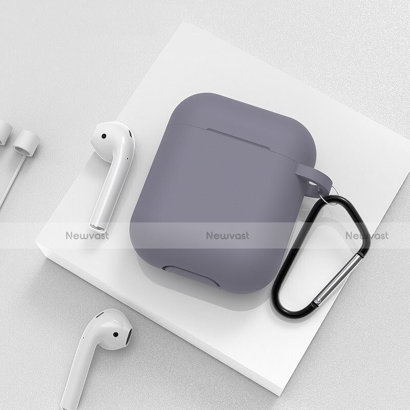 Protective Silicone Case Skin for Apple Airpods Charging Box with Keychain C02 Gray