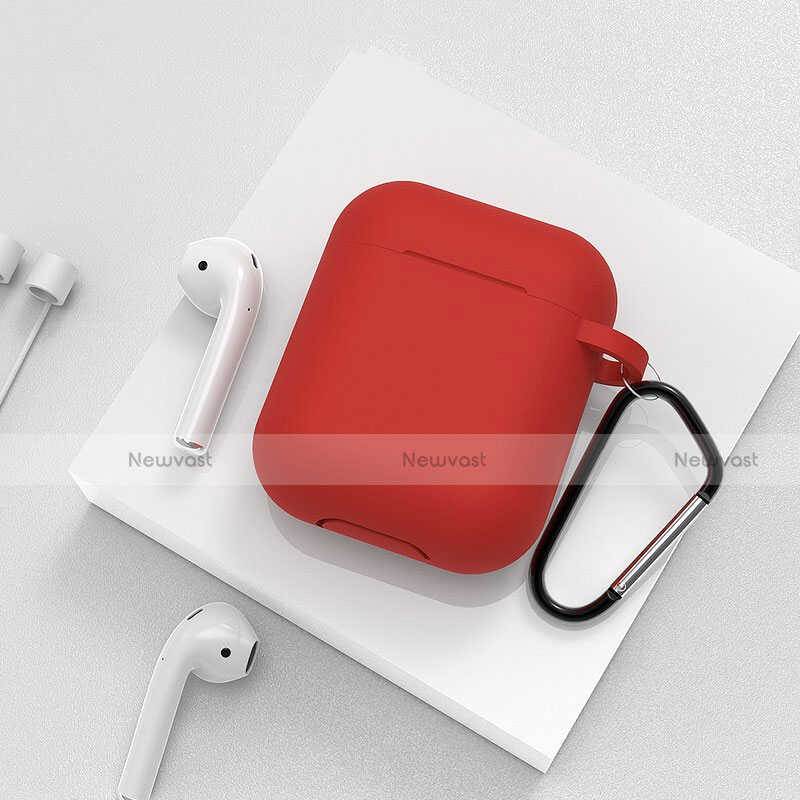 Protective Silicone Case Skin for Apple Airpods Charging Box with Keychain C02 Red