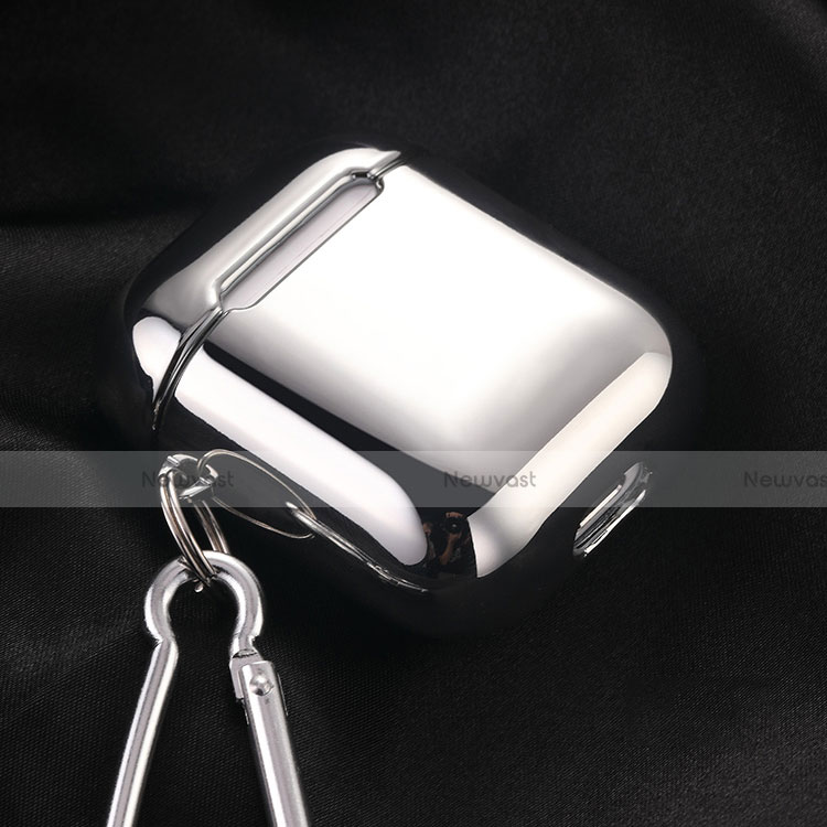 Protective Silicone Case Skin for Apple Airpods Charging Box with Keychain C03 Silver