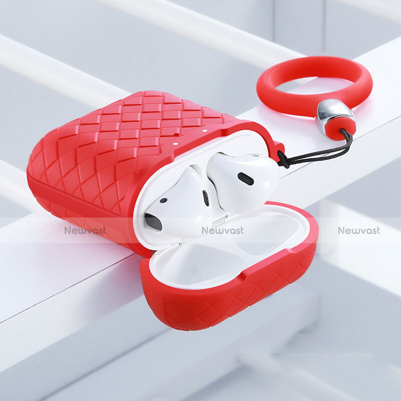 Protective Silicone Case Skin for Apple Airpods Charging Box with Keychain C04 Red