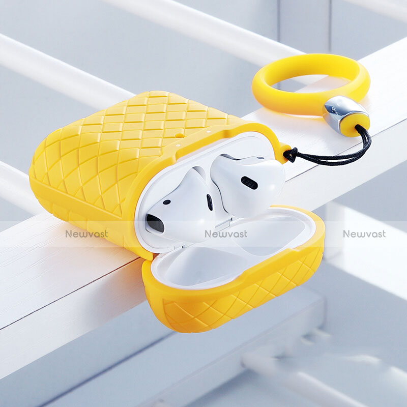 Protective Silicone Case Skin for Apple Airpods Charging Box with Keychain C04 Yellow