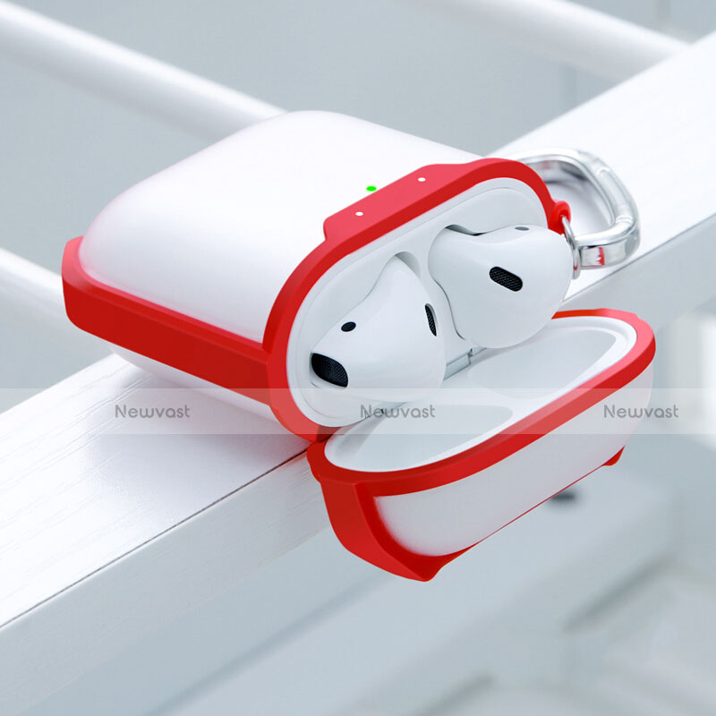 Protective Silicone Case Skin for Apple Airpods Charging Box with Keychain C05 Red