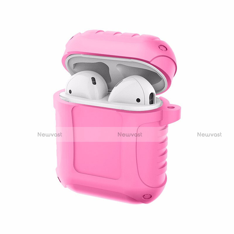 Protective Silicone Case Skin for Apple Airpods Charging Box with Keychain C06 Pink