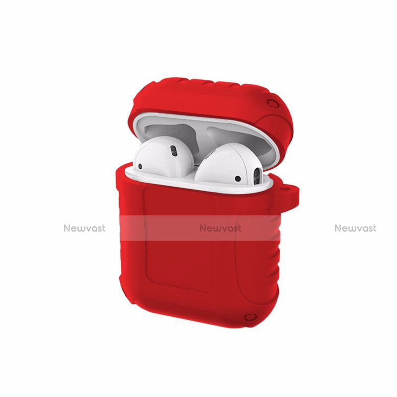 Protective Silicone Case Skin for Apple Airpods Charging Box with Keychain C06 Red