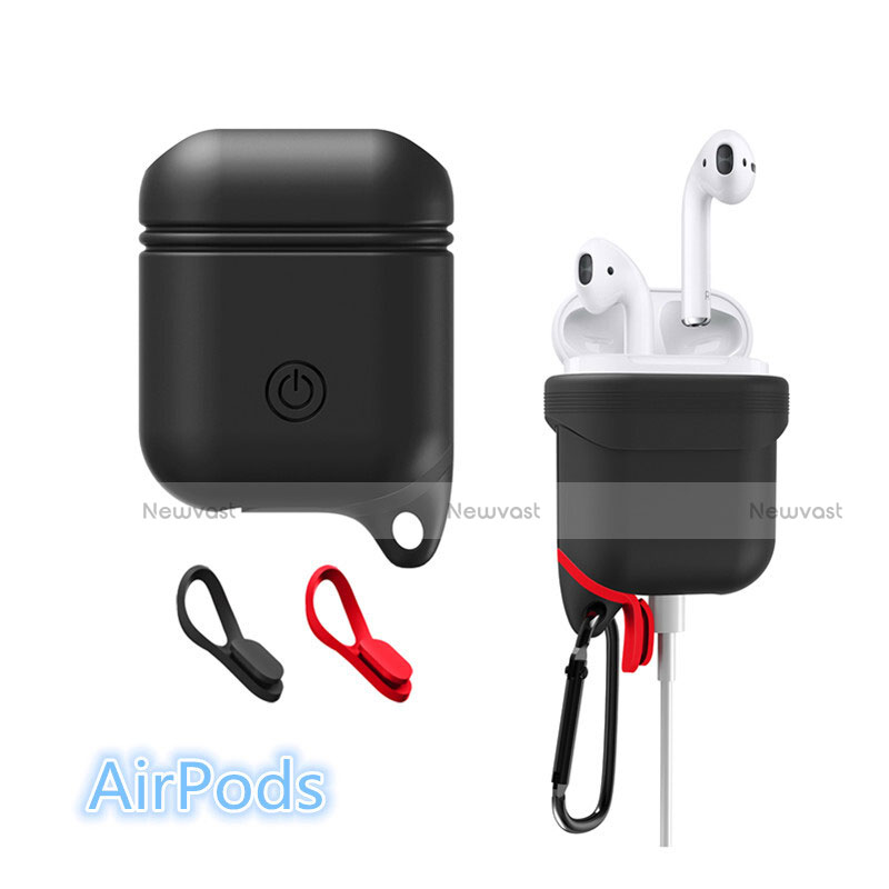Protective Silicone Case Skin for Apple Airpods Charging Box with Keychain Z01 Black