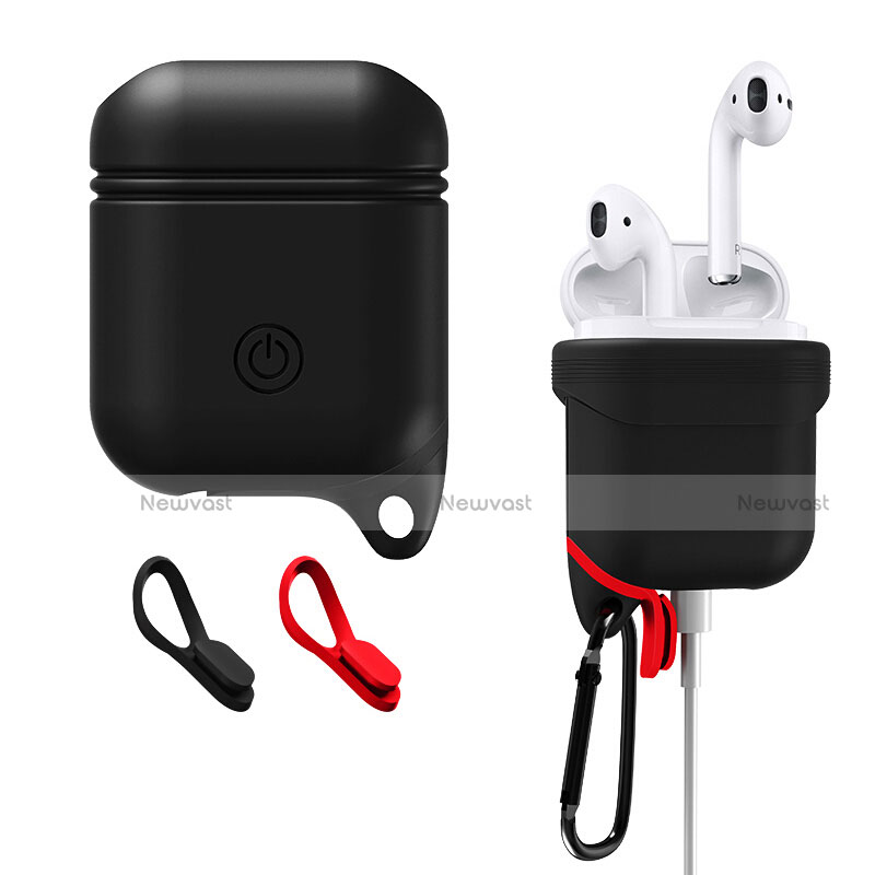 Protective Silicone Case Skin for Apple Airpods Charging Box with Keychain Z02 Black