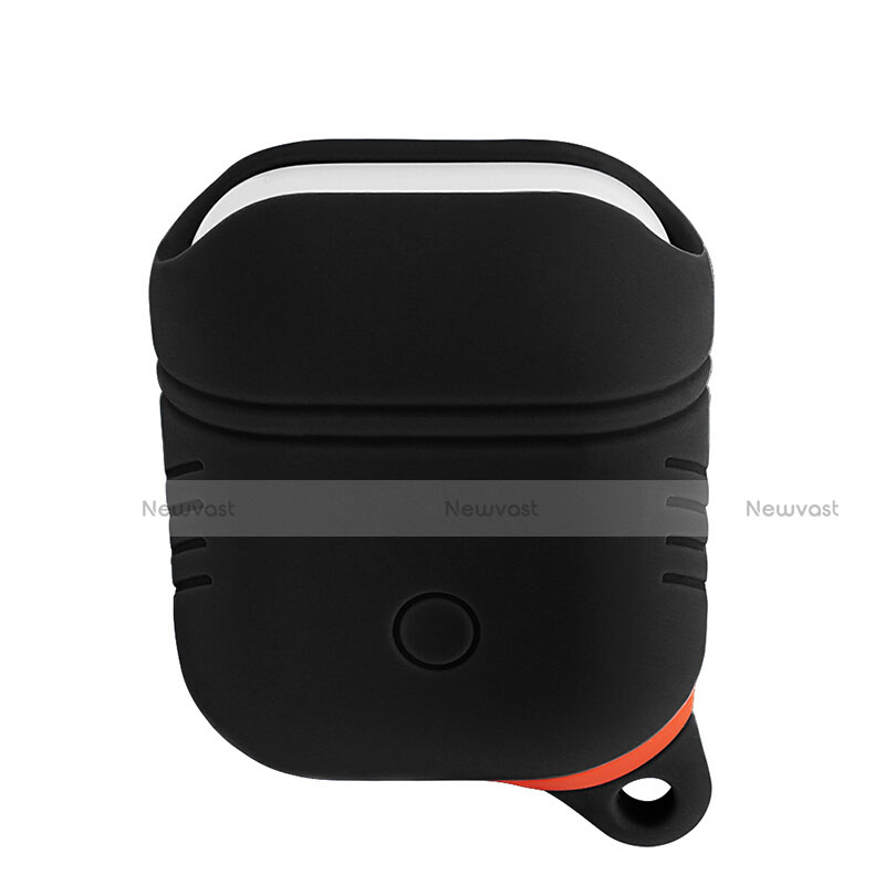 Protective Silicone Case Skin for Apple Airpods Charging Box with Keychain Z03 Black