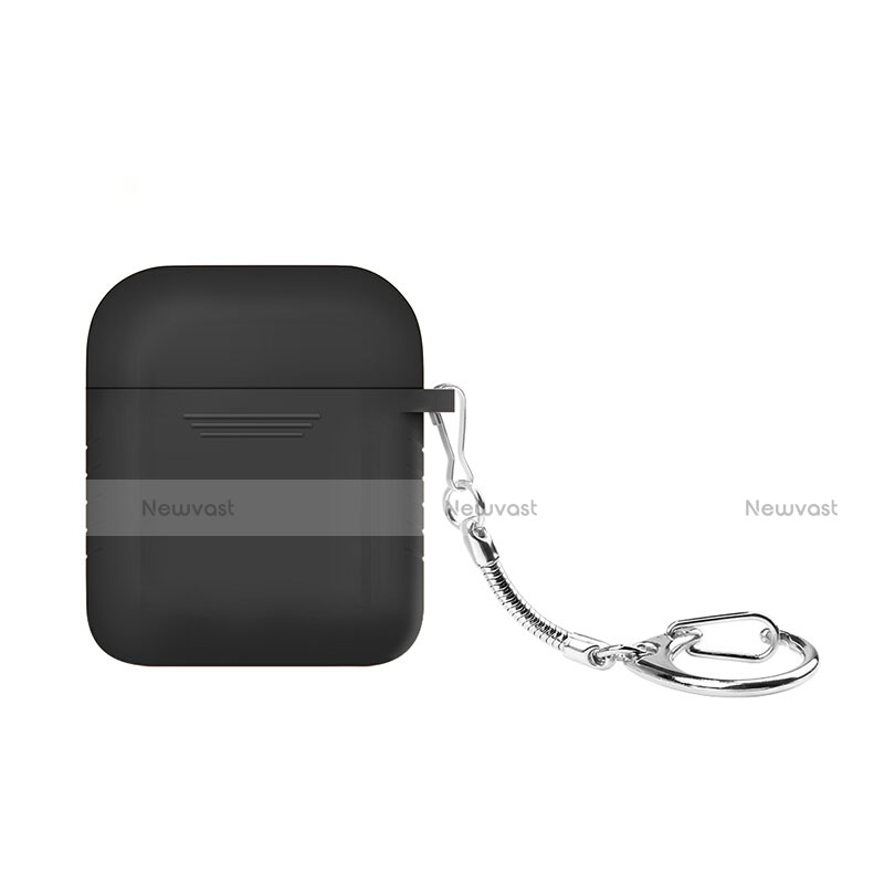 Protective Silicone Case Skin for Apple Airpods Charging Box with Keychain Z04 Black