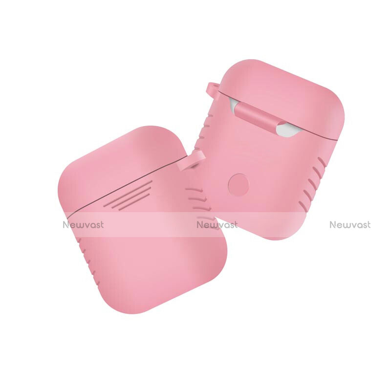 Protective Silicone Case Skin for Apple Airpods Charging Box with Keychain Z04 Pink