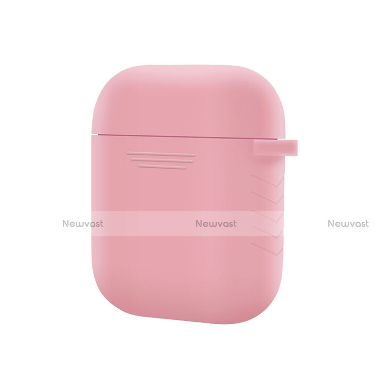 Protective Silicone Case Skin for Apple Airpods Charging Box with Keychain Z04 Pink