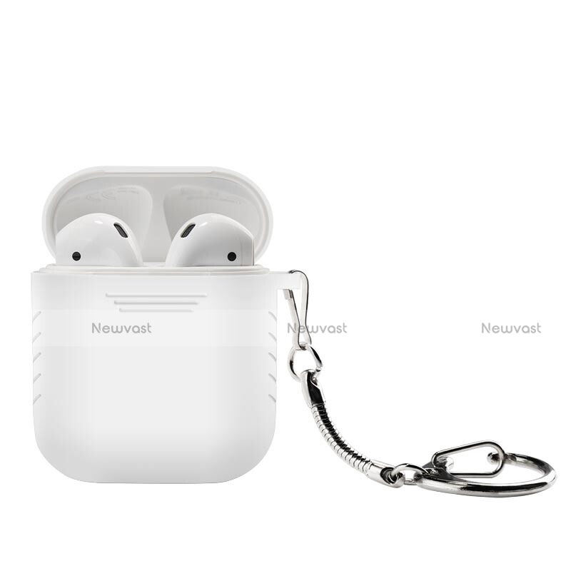 Protective Silicone Case Skin for Apple Airpods Charging Box with Keychain Z04 White