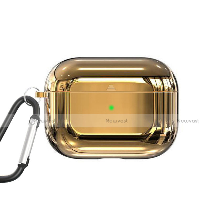 Protective Silicone Case Skin for Apple AirPods Pro Charging Box with Keychain C01 Gold