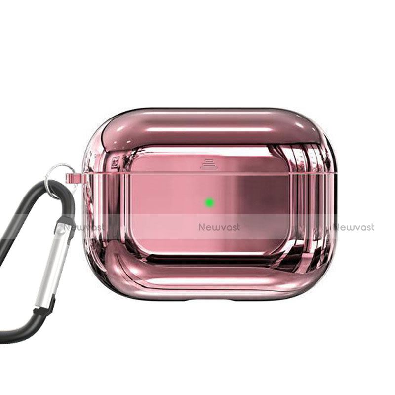 Protective Silicone Case Skin for Apple AirPods Pro Charging Box with Keychain C01 Rose Gold