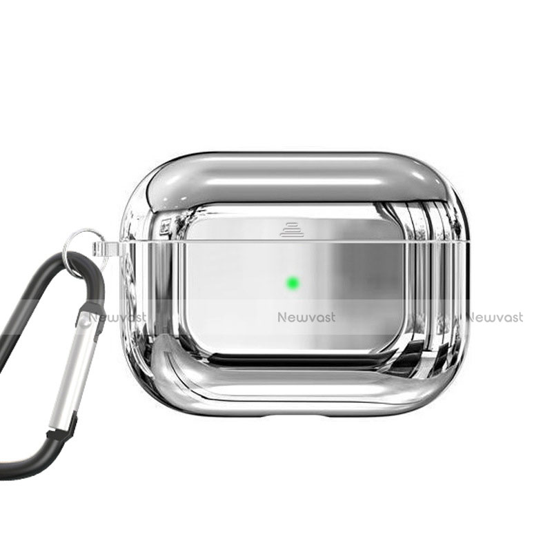 Protective Silicone Case Skin for Apple AirPods Pro Charging Box with Keychain C01 Silver