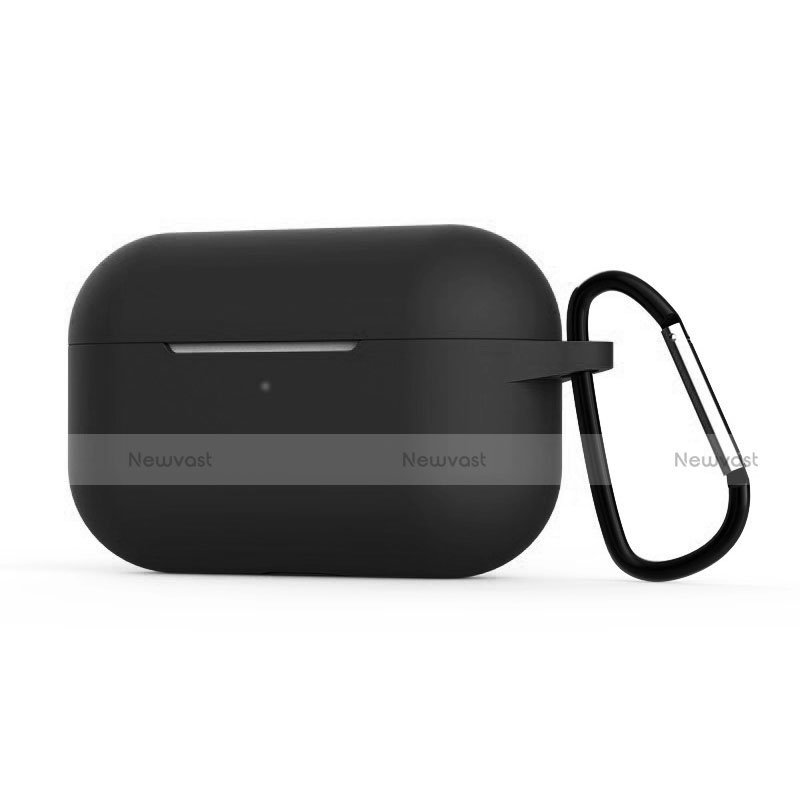 Protective Silicone Case Skin for Apple AirPods Pro Charging Box with Keychain C02 Black