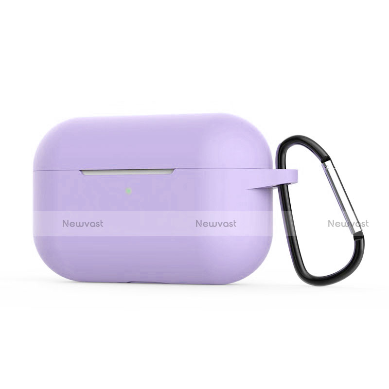 Protective Silicone Case Skin for Apple AirPods Pro Charging Box with Keychain C02 Clove Purple